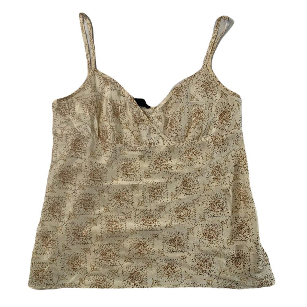 Y2K Off White Silk Damask Print Feminine Honeycore  Romantic Tank Blouse